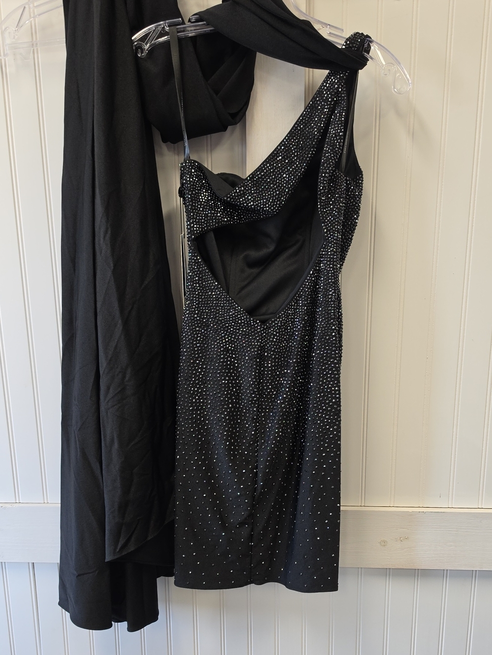 Sherri Hill NWT Black Rhinestone One Shoulder Cape Dress Size 00 #54858 - Picture 5 of 6